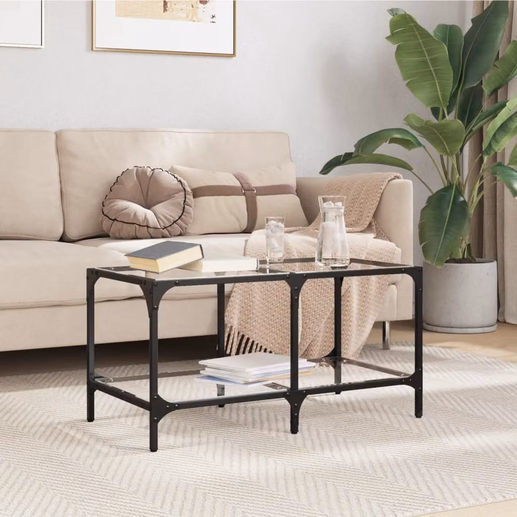 Maison Exclusive - Tavolino con piano in vetro trasparente, dimensioni 78,5x40x40 cm, struttura in acciaio
