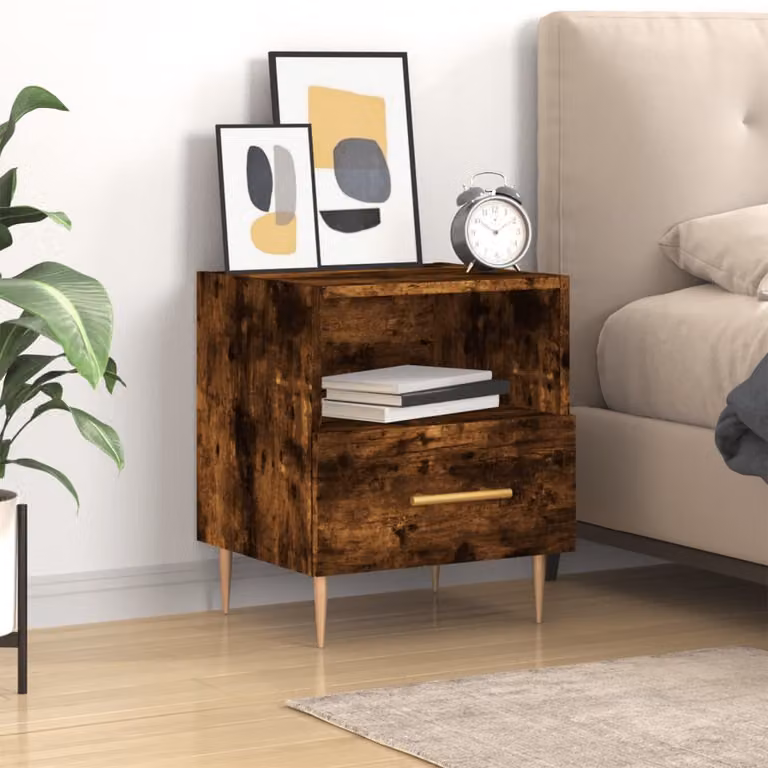 Comodino vidaXL in Rovere Fumo e Legno Multistrato, L 40 cm x P 35 cm x H 47,5 cm