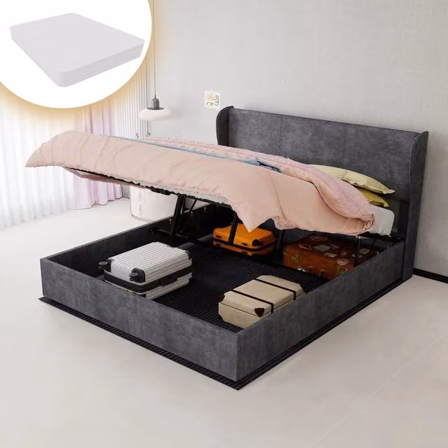 Letto imbottito contenitore ¨C Minimal ¨C grigio velluto 160x200cm con materasso testiera idraulico