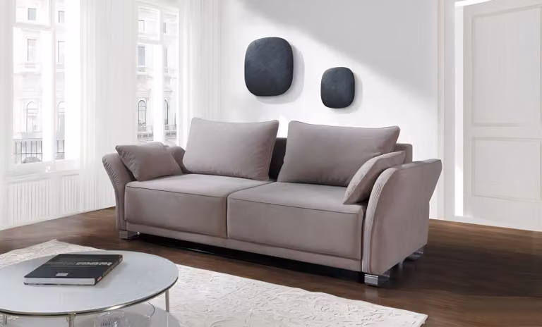 3 Sitz Sofa Couch Textil Polster Stoff Garnitur Schlafsofa Bettfunktion