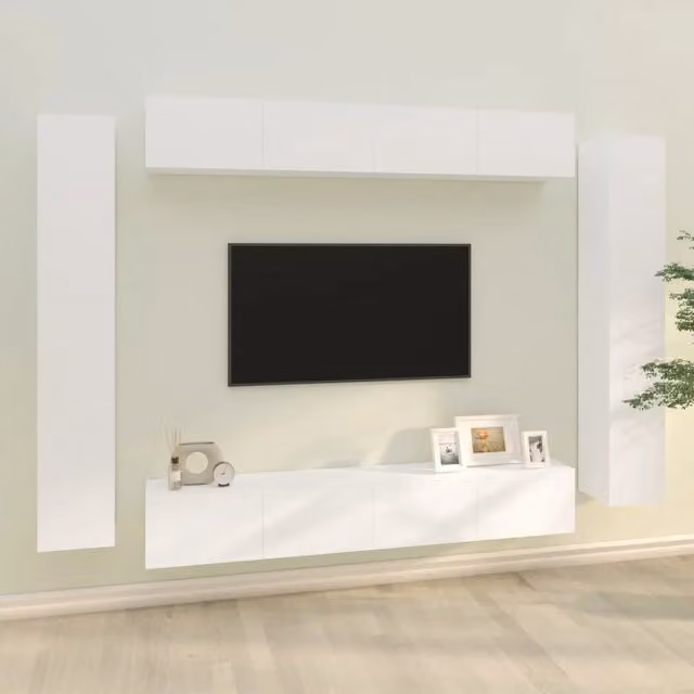 Set di mobili porta TV vidaXL in legno multistrato bianco per soggiorno, 8 pezzi