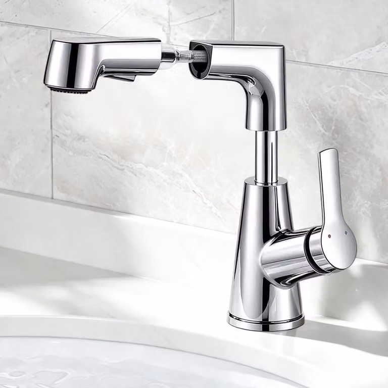 Rubinetto da bagno, altezza regolabile, 6 cm, ottone, rotazione a 360°, finitura cromata