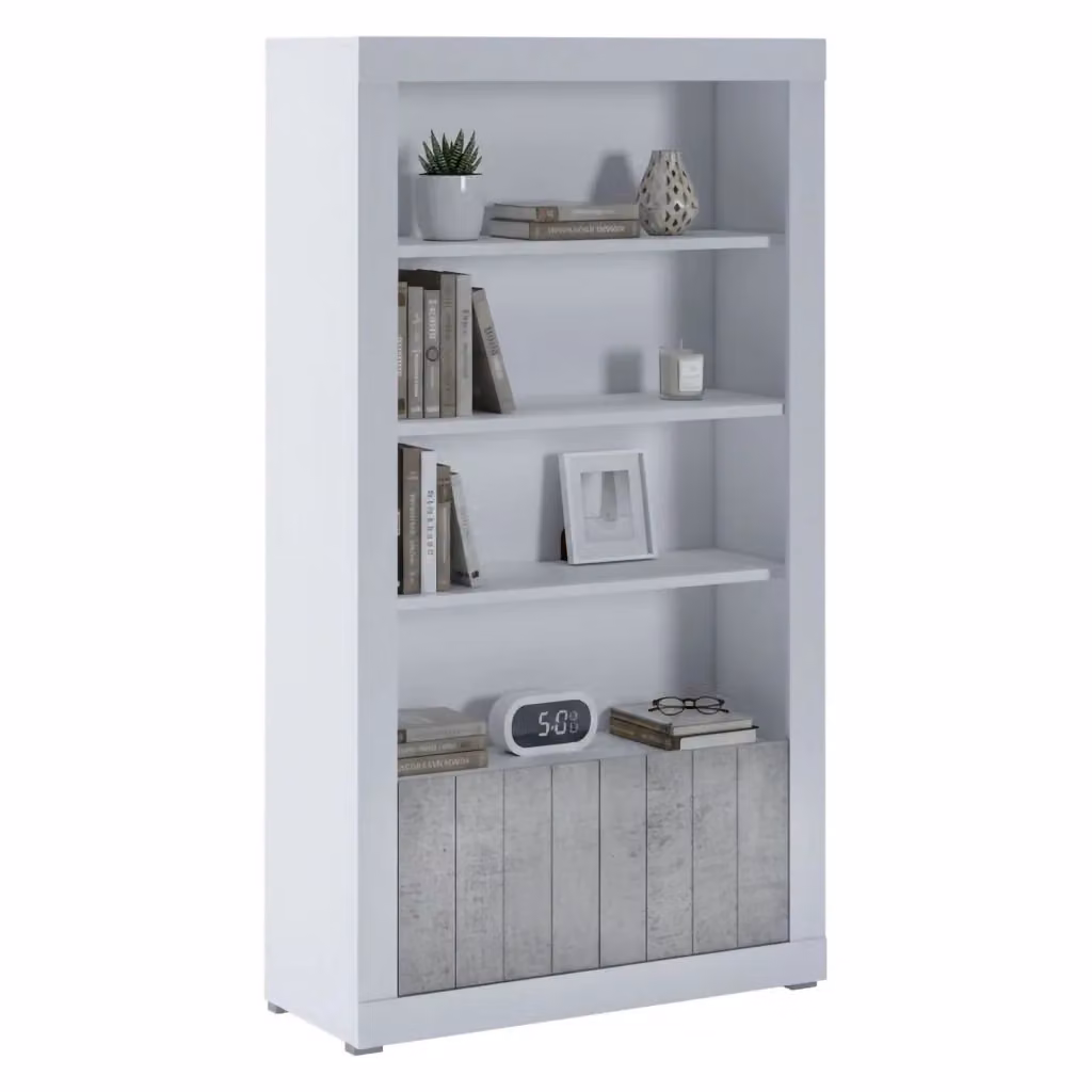 Libreria Spinoso DMORA con 3 ripiani, design moderno in legno, Bianco e Grigio, L: 105 cm, P: 42 cm, H: 191 cm – 2