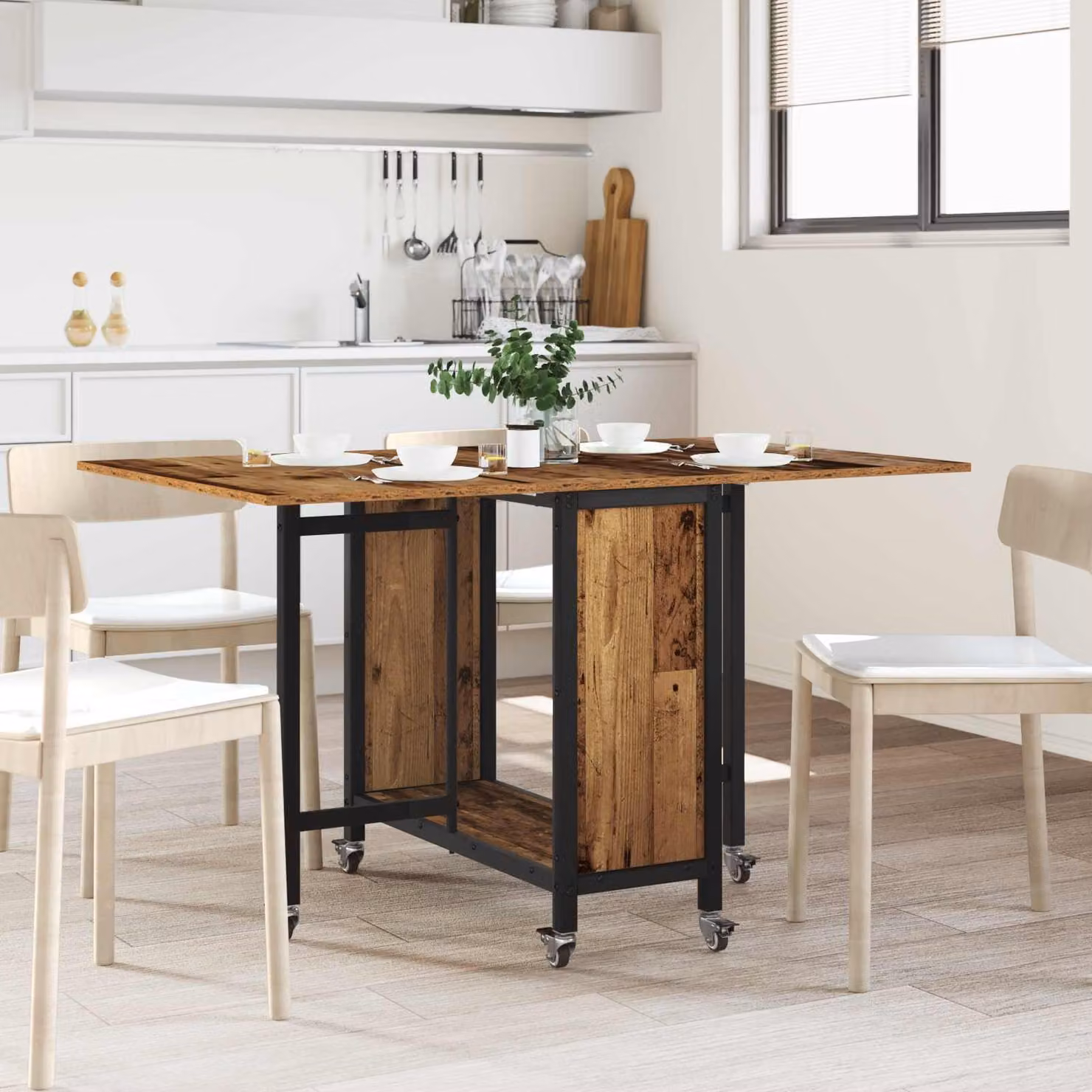 vidaXL Tavolo da pranzo pieghevole con ruote in legno marrone L: 130 cm, P: 80 cm, H: 76,5 cm