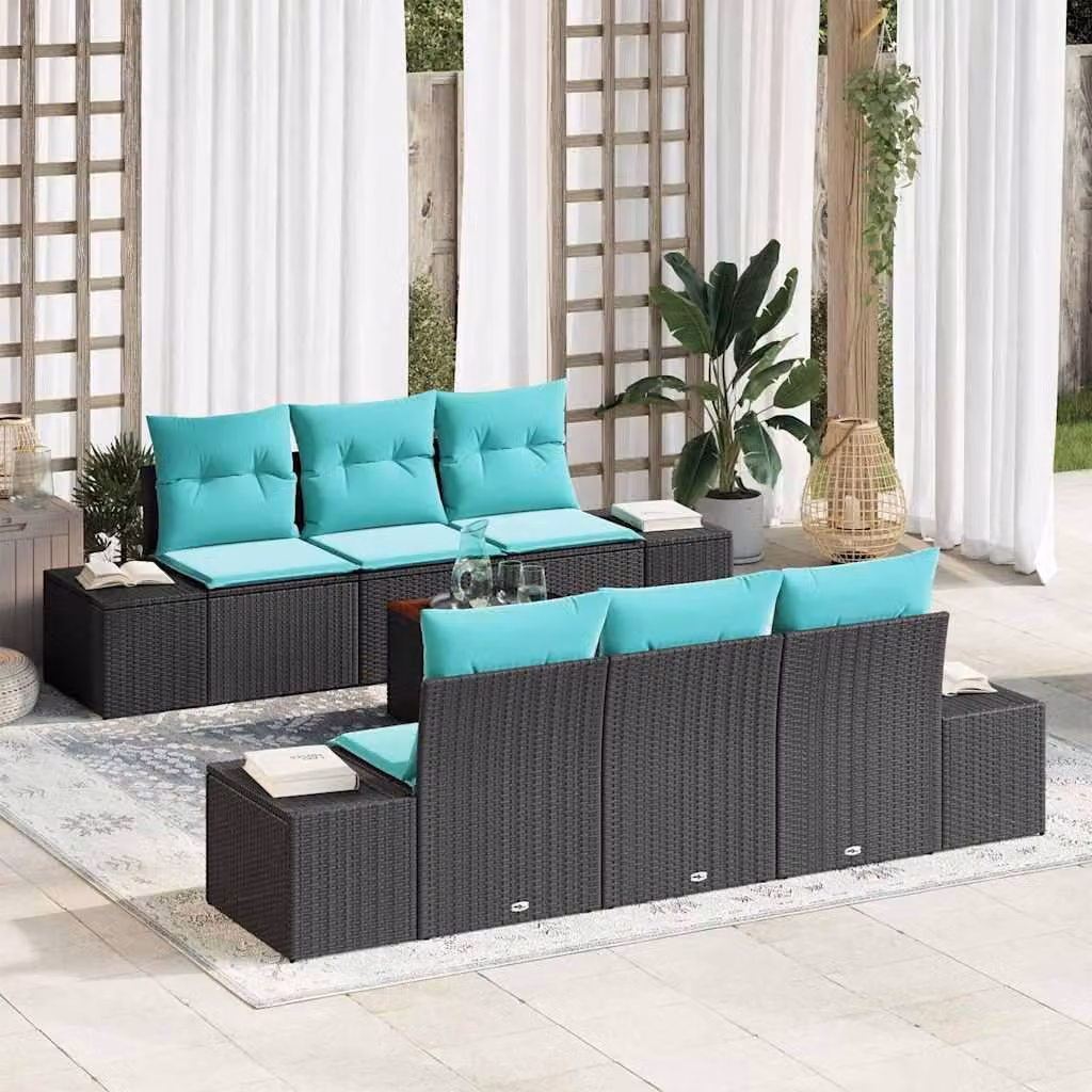 Maison Exclusive - Set da giardino composto da 7 pezzi. Divano e poltrone in rattan sintetico, colore nero e turchese
