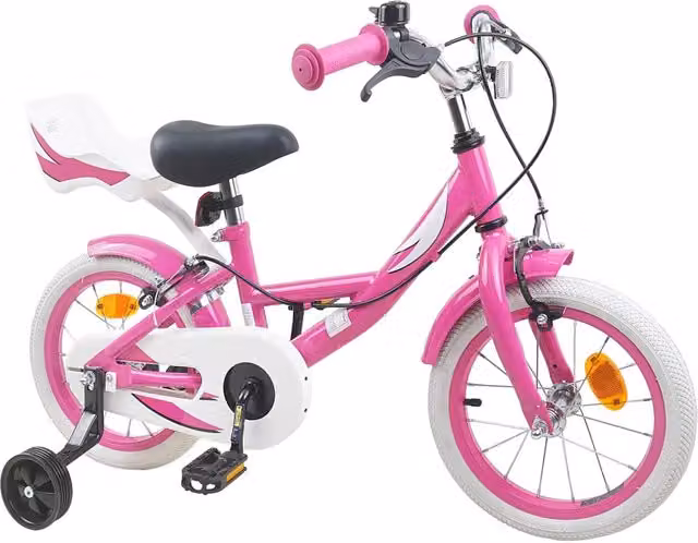 Bicicletta per bambini da 12 pollici rosa con componenti in metallo e gomma