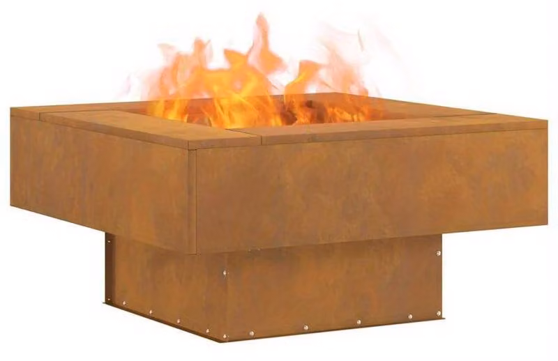 Braciere - Cesto per il fuoco - Camino da giardino - Design quadrato - 80x80x40 cm - Acciaio Corten - Sistema di accensione
