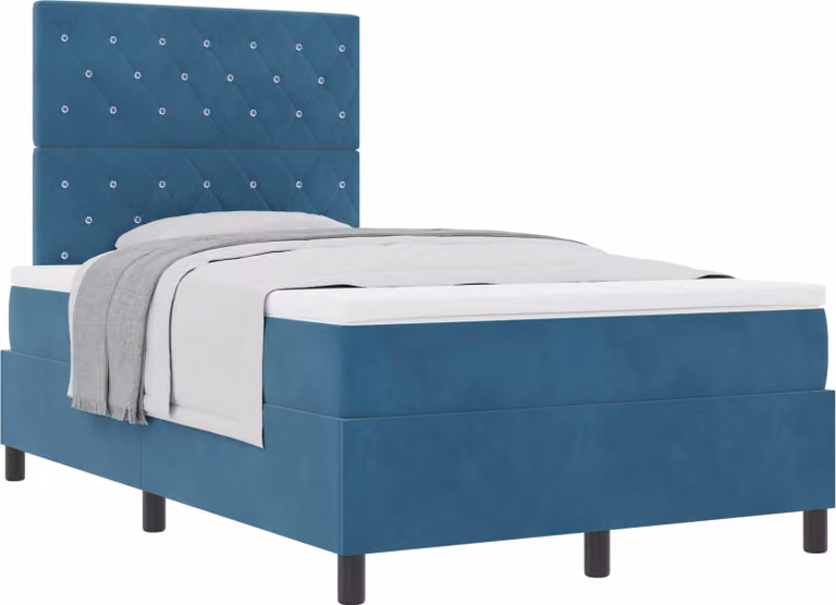 Letto a molle con materasso Blu Scuro 120 x 200 cm Velluto