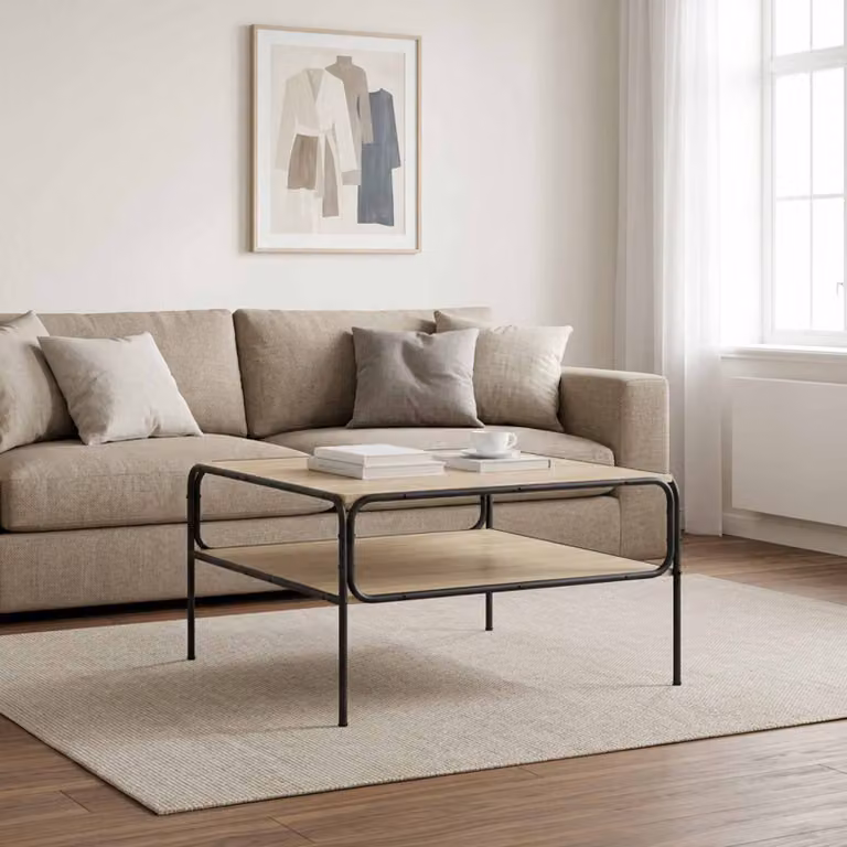 vidaXL Tavolo laterale moderno in MDF e metallo, colore marrone, L 100 x P 50 x H 46 cm
