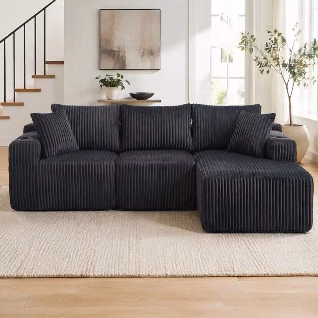 Divano modulare con chaise longue e 2 posti 257 cm in velluto a coste grigio HOMVRA
