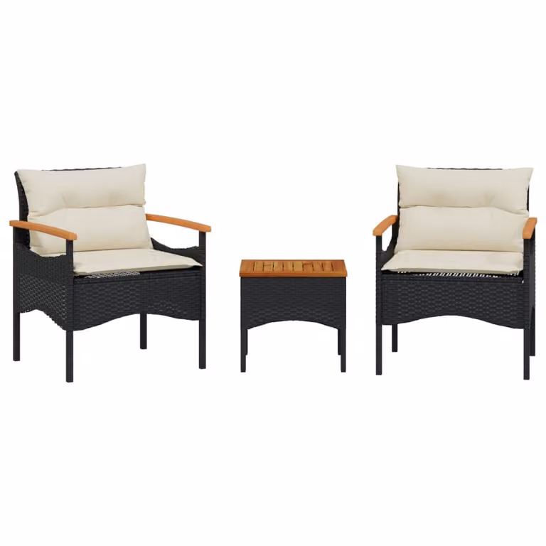 Maison Exclusive - Set da giardino 3 pezzi con cuscini in polyrattan nero