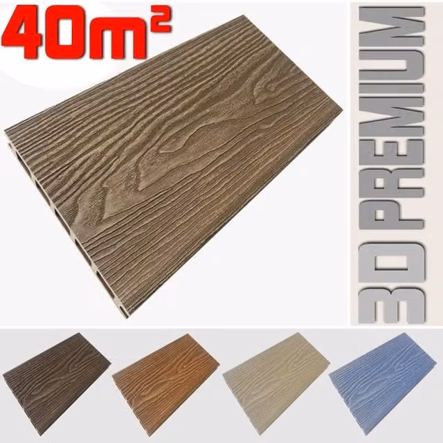 Listone WPC 3D LISTONIWPC per pavimentazione decking effetto legno Teak Plus, copertura 40m2, L: 14,6 cm, Lunghezza: 220 cm, Spessore: 2,5 cm