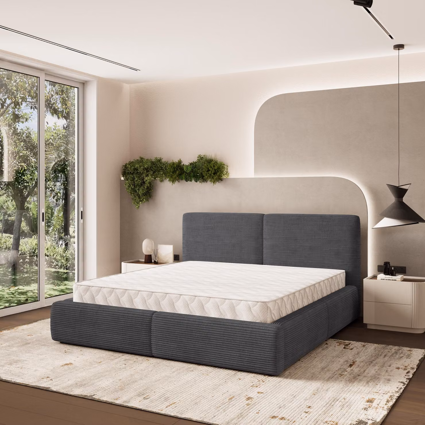 Letto imbottito Masseno FELURO 180x200 cm, letto imbottito con cassettiera -grigio, POSO 34
