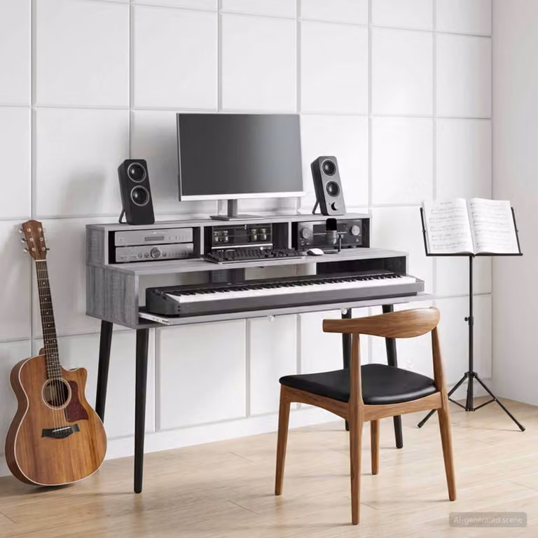 Scrivania da studio e computer moderna vidaXL in MDF laminato grigio L: 152 cm, P: 42,5 cm, H: 36 cm