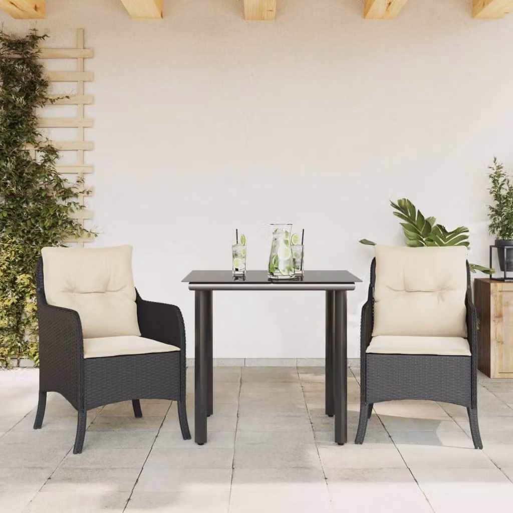 Maison Exclusive - Set da Pranzo da Giardino 3 pz con Cuscini Nero in Polyrattan
