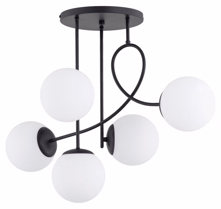 Lampada a sospensione con sfere bianche MODERN nera 5xE14x10W in metallo, dimensioni: 54x44x72 cm, IP20 Alfa