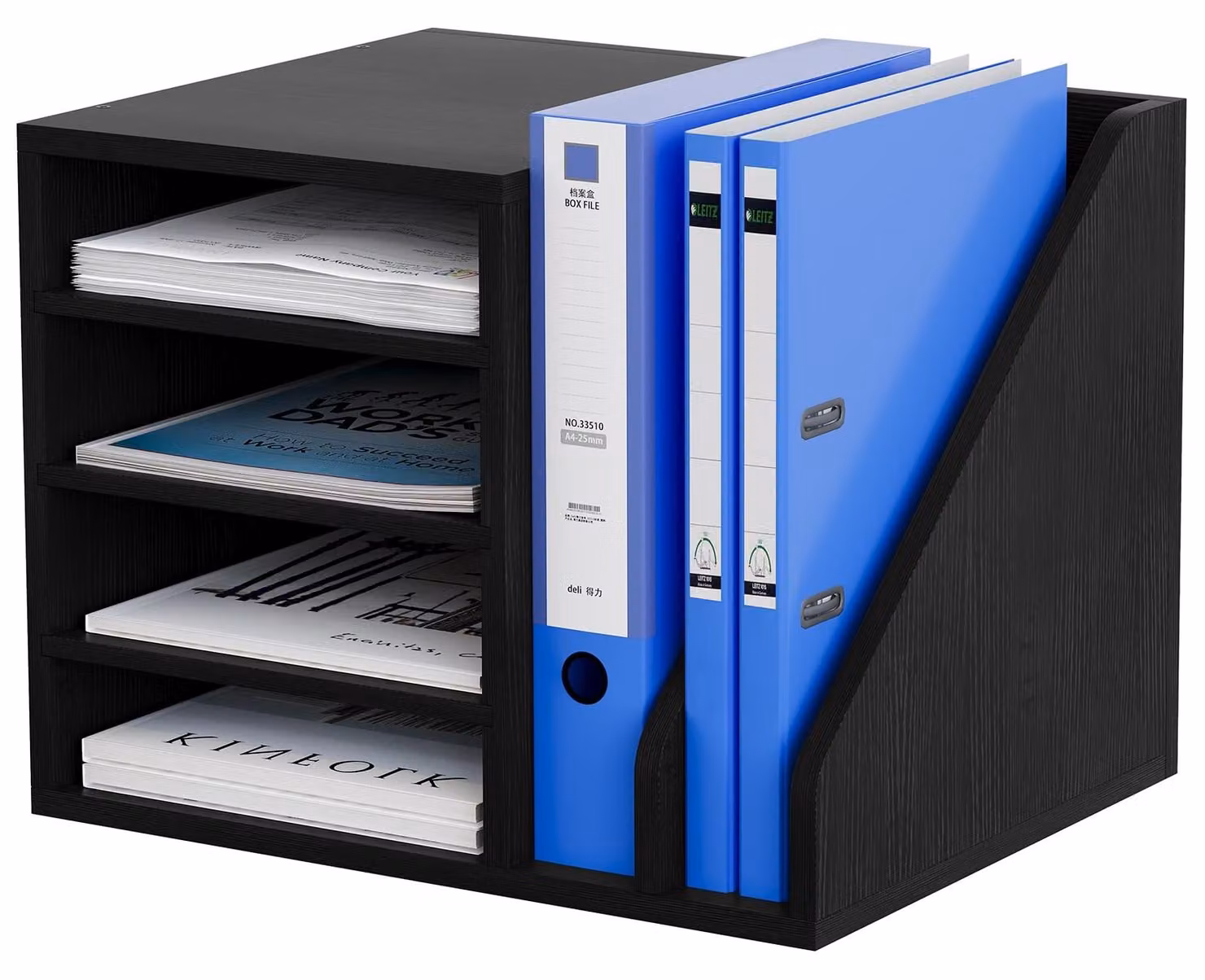 Solidchoice - Organizzatore da scrivania in legno con 4 scomparti per documenti A4