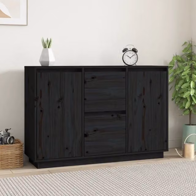 Credenza in legno massello di pino nera stile rustico vidaXL L/P/H: 111 x 34 x 75 cm