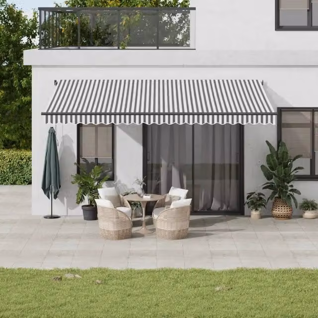 Tenda retrattile automatica con LED vidaXL in alluminio e poliestere, colore antracite e bianco, L: 500 cm, P: 350 cm – 1