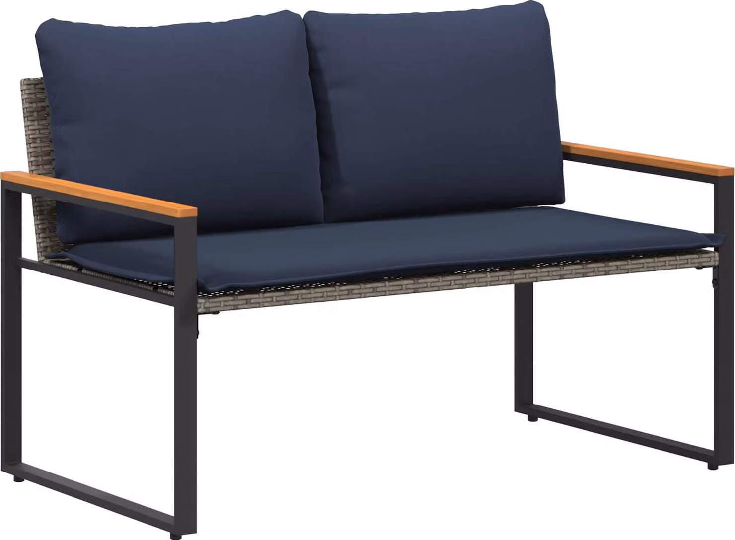 panchina con cuscino Grigio e Blu Navy 115 x 65 x 72 cm Rattan