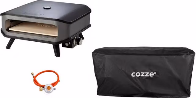 Forno per Pizza a Gas 17' Fino a 450° 42,5x42,5 cm con Pietra Refrattaria e Copertura