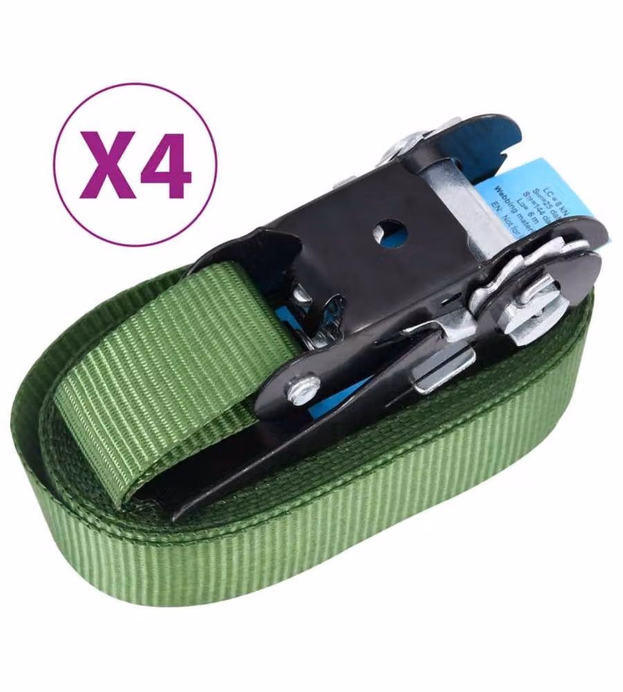 Cinghie d'Ancoraggio a Cricchetto 4 pz 800 daN 6m Verde