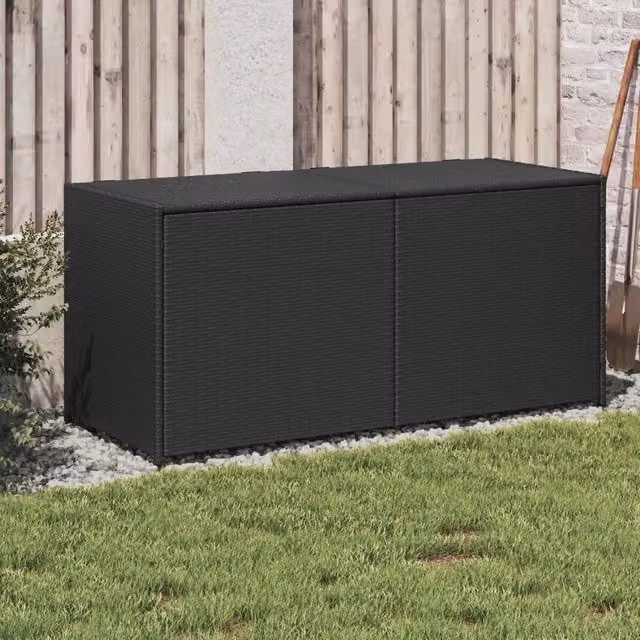 Contenitore da giardino moderno vidaXL in rattan e metallo nero L: 120 cm, P: 50 cm, H: 56 cm – 1