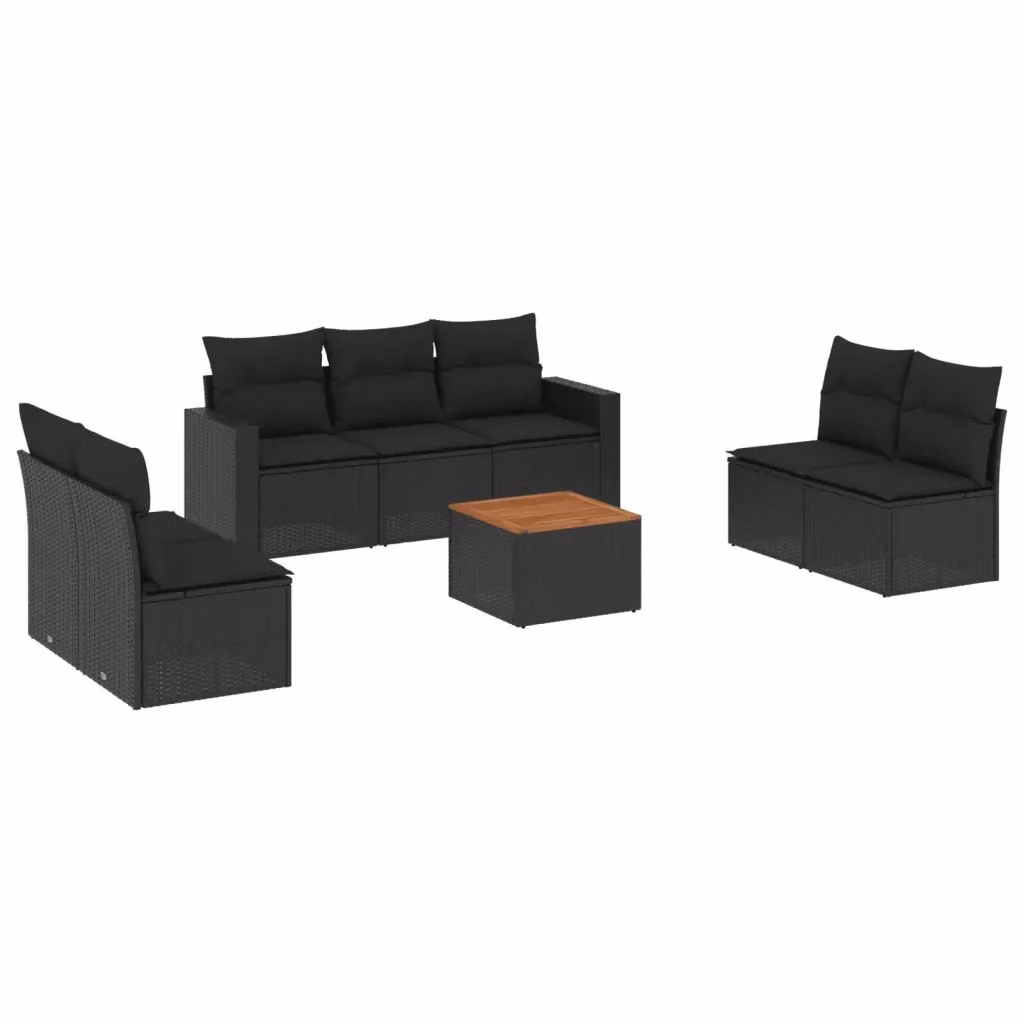 vidaXL Set Divani da Giardino a L in Polyrattan Nero con Cuscini e Tavolino da Esterno – 2
