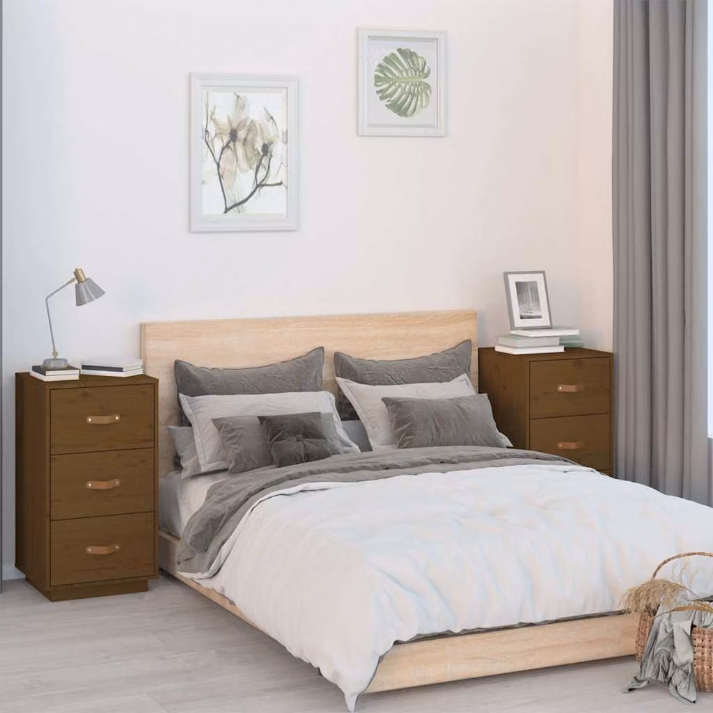 Set di 2 comodini vidaXL in legno massello di pino color ambra, stile rustico, L/P/H: 40 x 40 x 75 cm – 1