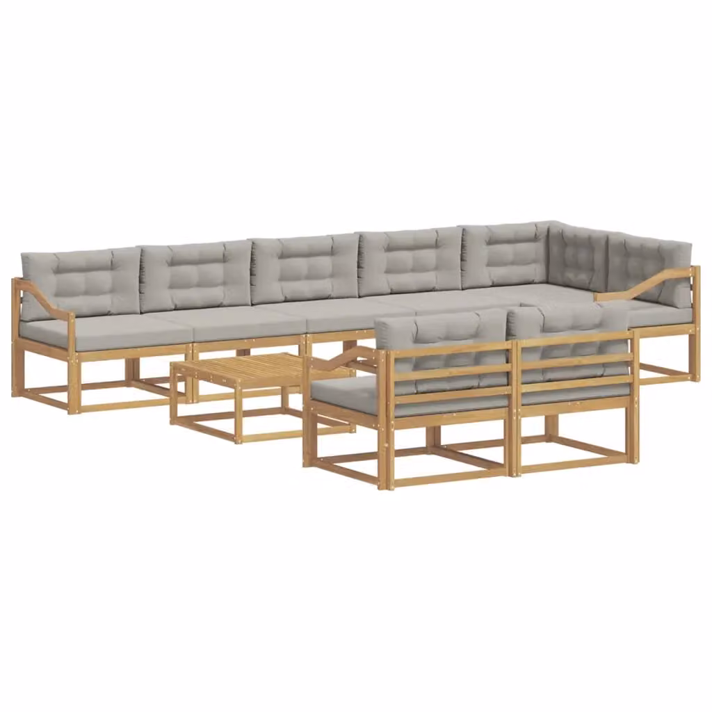 Set di divani da esterno moderno vidaXL in legno di acacia con cuscini, bianco e grigio – 2