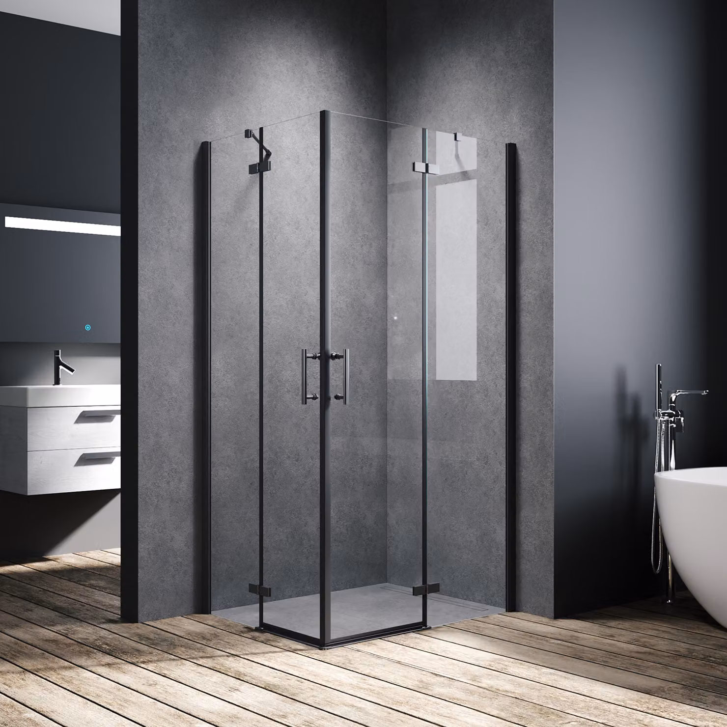 SONNI Nero 80x100x195cm Porta a battente Cabina doccia Cabina doccia Accesso angolare alla doccia Nano glass Doccia angolare Vetro di sicurezza ESG 6 mm