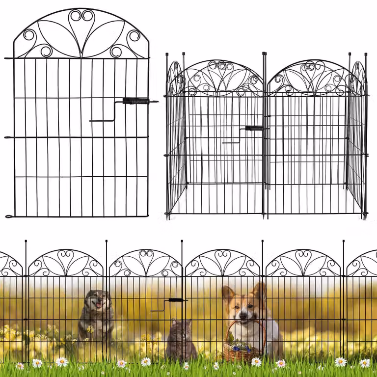 Elzusha - Set di 6 recinzioni metalliche per giardino, con cancello, ideali per giardini e animali