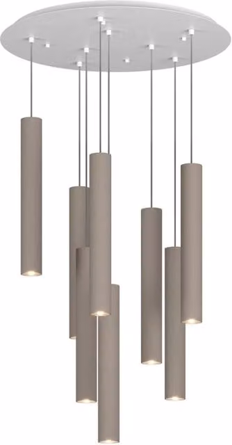 Lampadario Industrial-Minimal Xeana Metallo Bianco Marrone 8 Luci Gu10