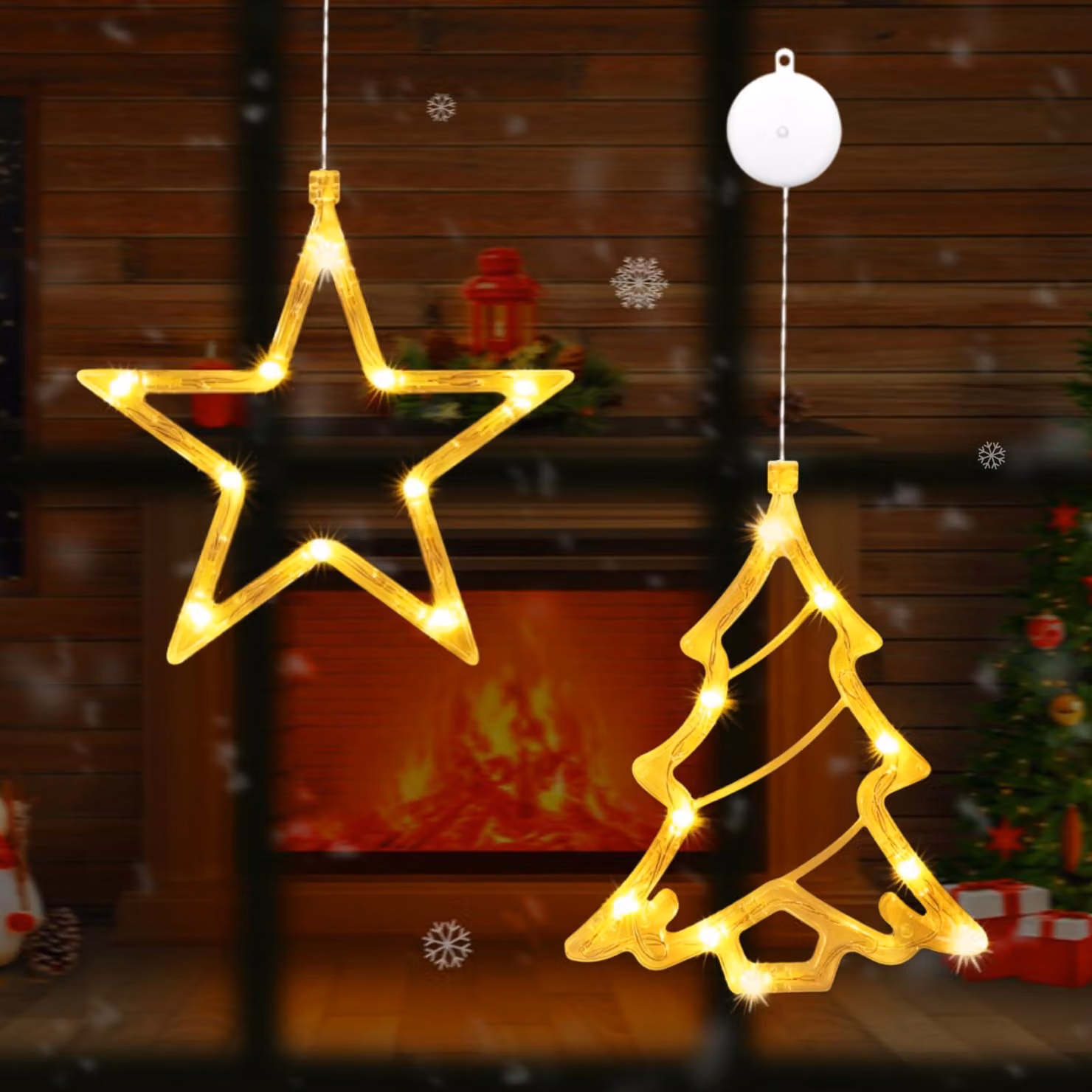 Set di 2 luci natalizie a LED con ventose, luce bianco caldo