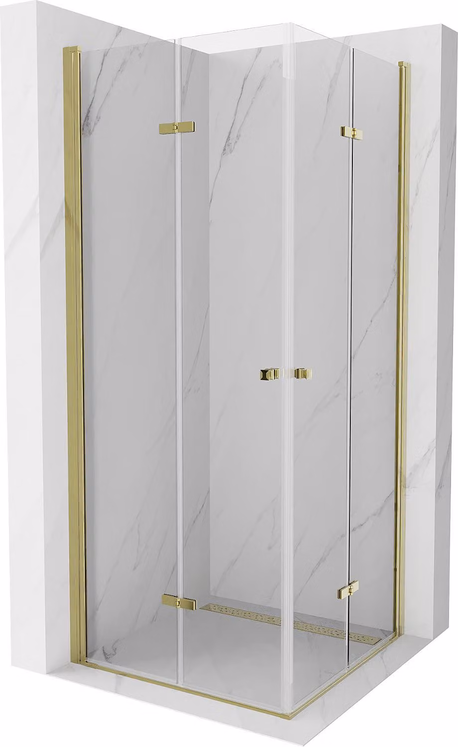 Mexen Lima Duo cabina doccia pieghevole 100 x 100 cm, trasparente, oro - 856-100-100-50-00-02