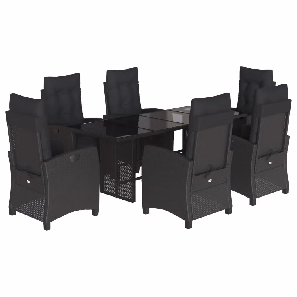 vidaXL Set da Pranzo da Giardino 7 pz in Polyrattan Nero con Cuscini e Tavolo in Vetro – 2