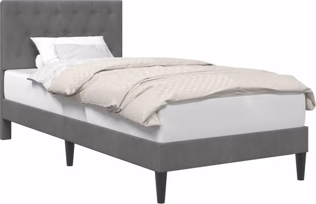 Letto singolo moderno in velluto grigio con struttura imbottita L/P/H: 190 x 90 x 94 cm – 1
