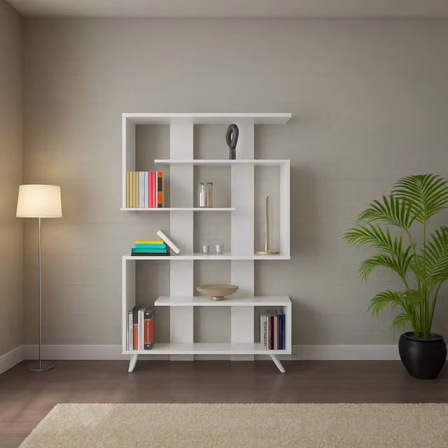 Libreria Spodumene DMORA, Scaffale da ufficio e mobile portalibri moderno, Bianco, L: 120 cm, P: 20 cm, H: 162 cm – 1