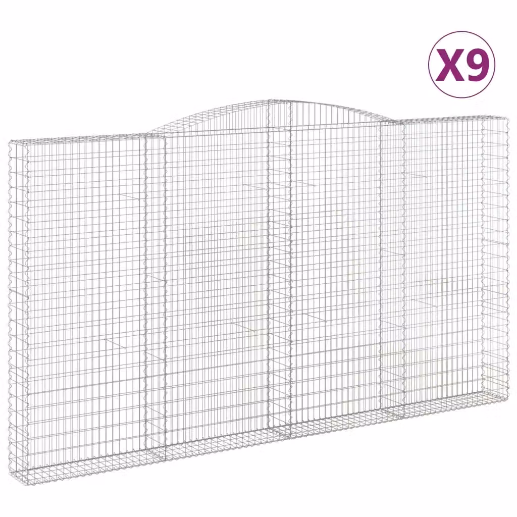 Set di 9 Cesti Gabbioni ad Arco vidaXL in Acciaio Zincato Argento L: 400 cm, P: 30 cm, H: 220-240 cm – 2