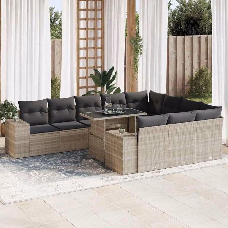 Set di divani da giardino vidaXL 11 pezzi con cuscini in polyrattan grigio per esterno e terrazza