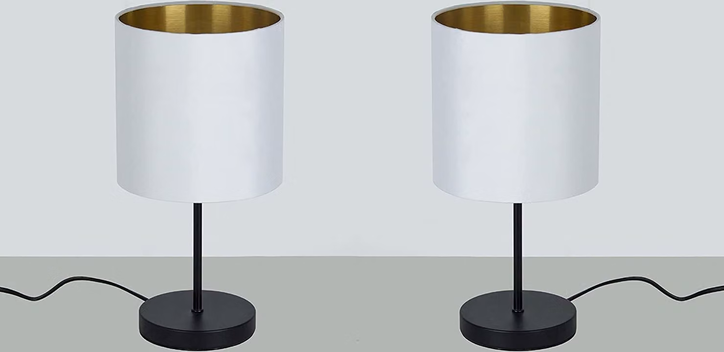set di 2 lampade da tavolo *SOUL* paralume in tessuto bianco-oro