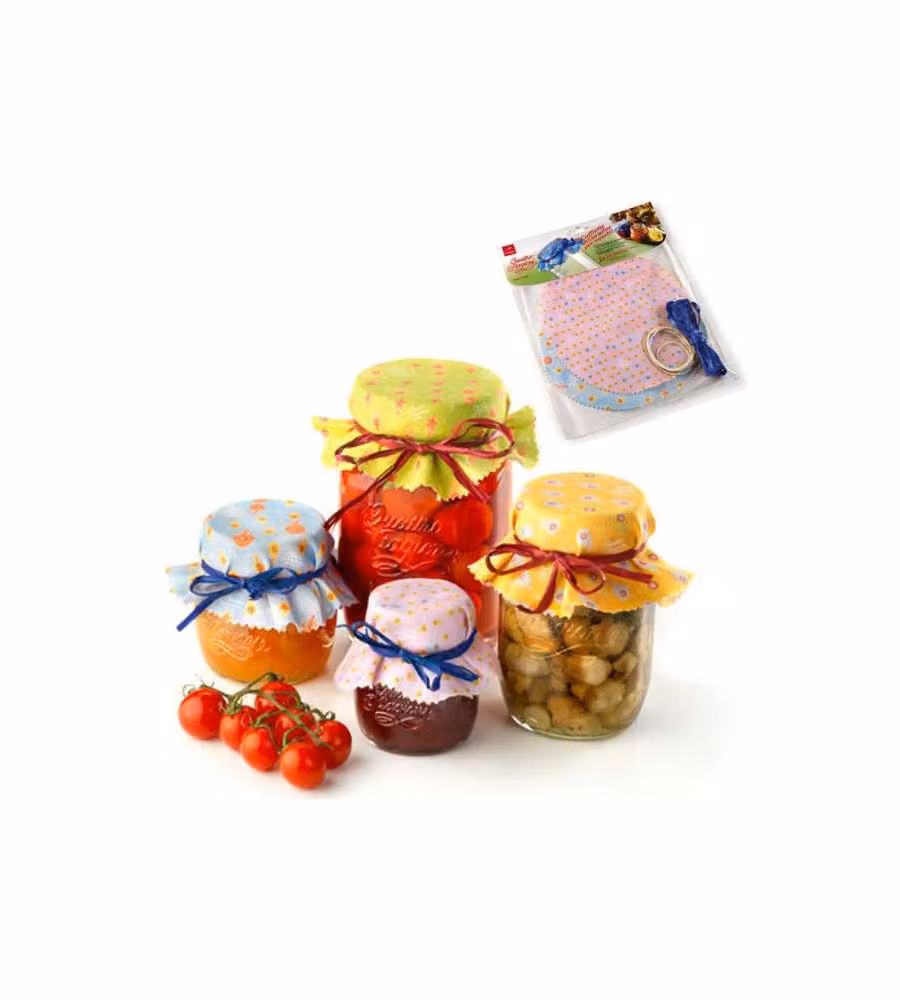 Bormioli Cuffiette Decorative per Vasi Conserve Kit 6 Pz con Elastici e Nastro