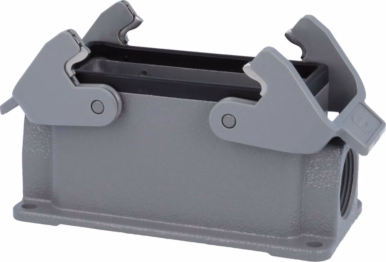 HARTING Han 16B Alloggiamento base basso, 2xM25 uscita cavo laterale, con 2 staffe trasversali Vite M25 Area di serraggio