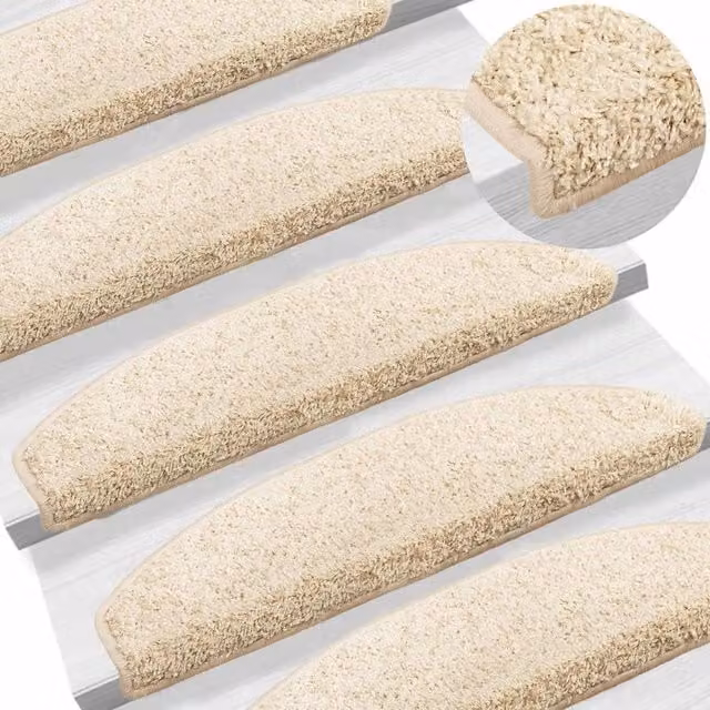 Set di 15 tappetini per scale autoadesivi antiscivolo in polipropilene, design semicircolare, colore marrone e beige