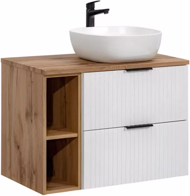 Set bagno NOXERA 80 cm – Mobile sospeso con 2 nicchie, piano per lavabo e lavabo