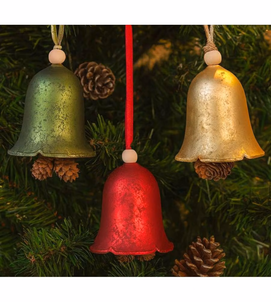 Decorazione Natalizia Campanella - Rosso - Verde - Oro - 6x8 cm