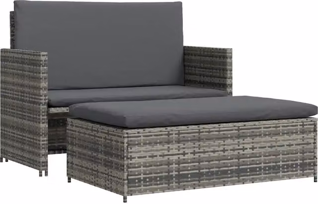 Set Divani da Giardino 2 pz | Set Salotto da Giardino con Cuscini in Polyrattan Grigio