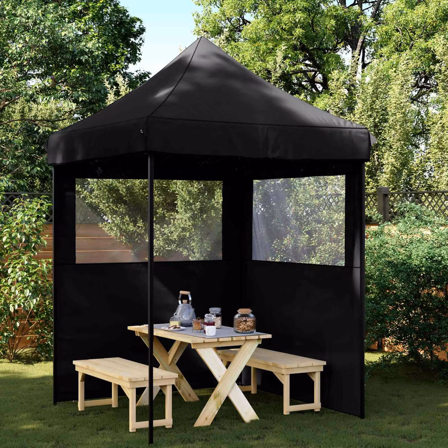 Tenda Party vidaXL in tessuto Oxford e acciaio, colore nero, L/P/H: 200 x 200 x 306 cm