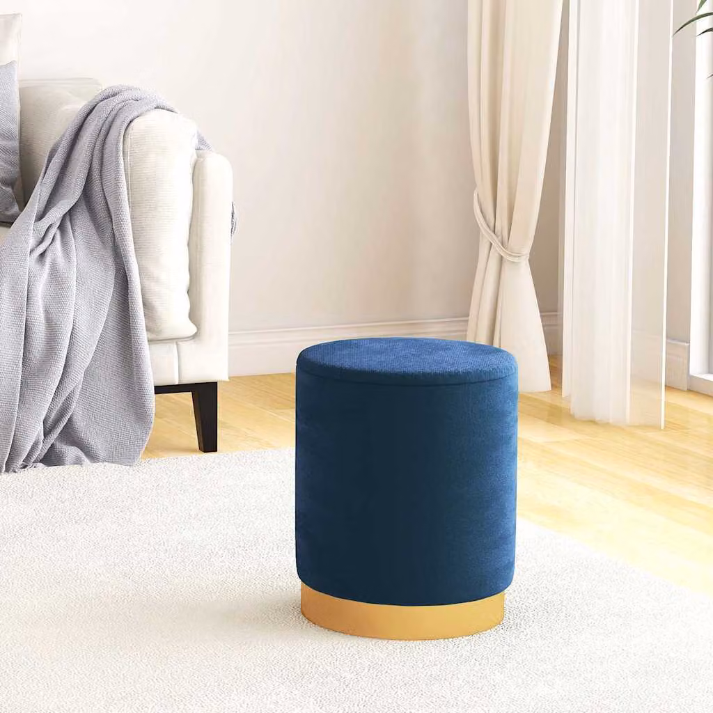 Sgabello rotondo con contenitore vidaXL in velluto azzurro con struttura in metallo, Diametro: 37 cm, Altezza: 31 cm
