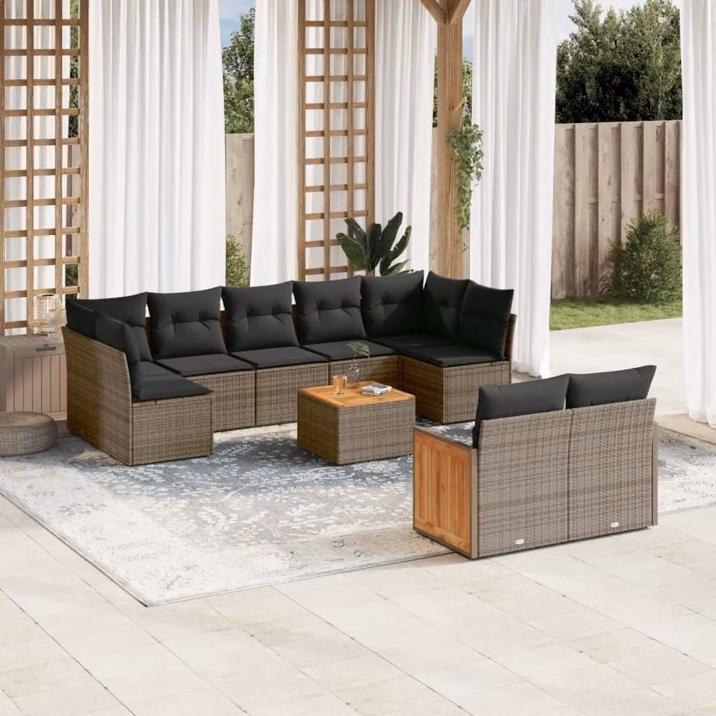 Maison Exclusive - Set da giardino 10 pezzi con cuscini Grigio Poly Rattan